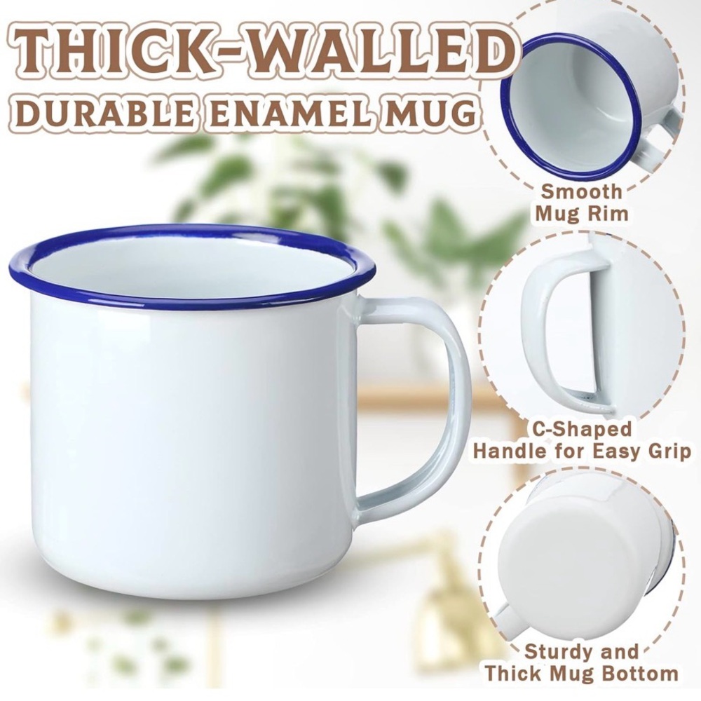 10 pcs Enamel Thick-Walled Mugs with Blue Rim 4oz